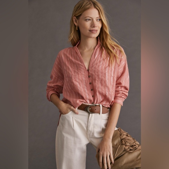 Anthropologie Pilcro The Tavi Button-down Blouse Pink Size Large - Picture 11 of 11
